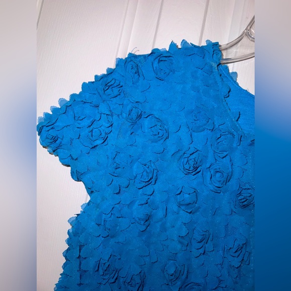 ONCE AGAIN Cardigan Size Small Peacock Blue Short Sleeve 2D Floral Print Ruffle - Picture 7 of 15